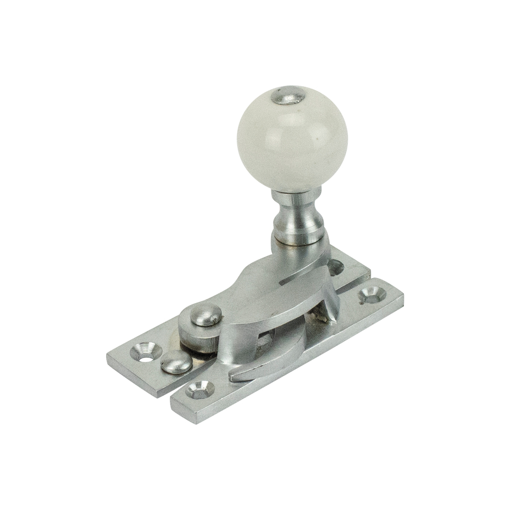 Sash Heritage Claw Fastener with White Ceramic Knob (Non Locking) - Satin Chrome